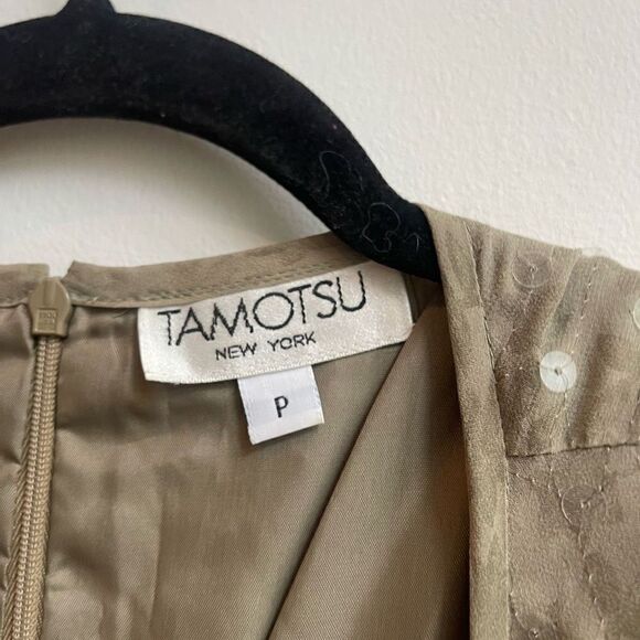 Tamotsu Women's Petite Sleeveless Floral Tropical Print Silk Green Dress Size M - Picture 5 of 8